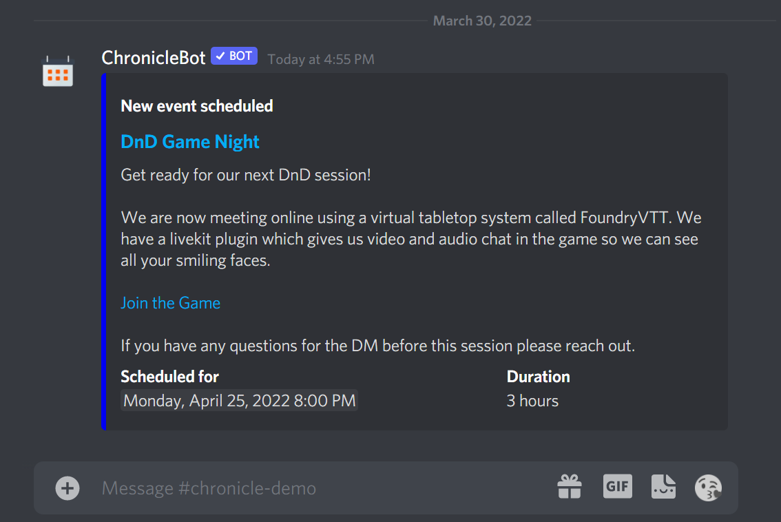 Discord Event Notification Message Example