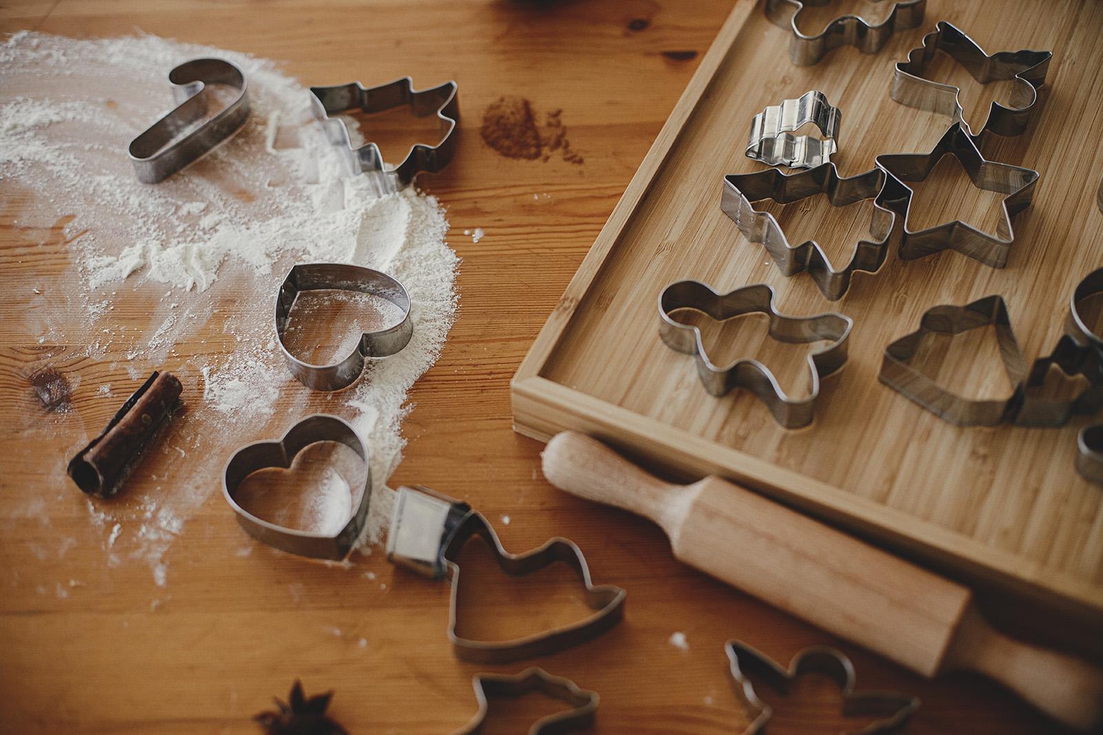 Cookie cutters on a wood board - 