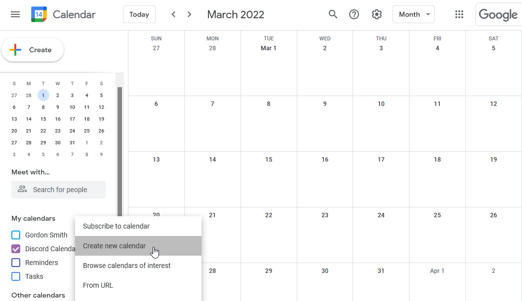 Add new calendar to Google Calendar