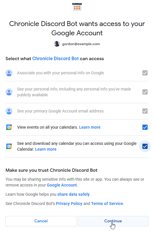 Google Account Calendar Permissions