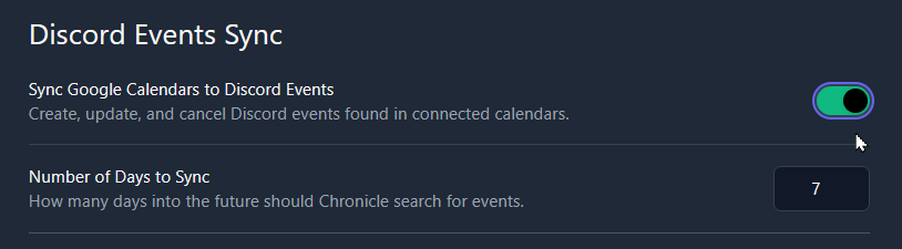 Settings for Discord Event Syncing