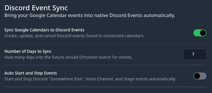 Settings for Discord Event Syncing