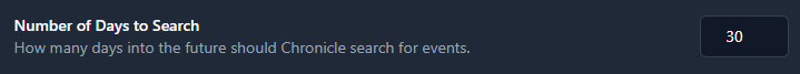 Screenshot showing the "Number of Days to Search" setting