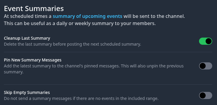 Discord Chronicle Bot Event Summary Options