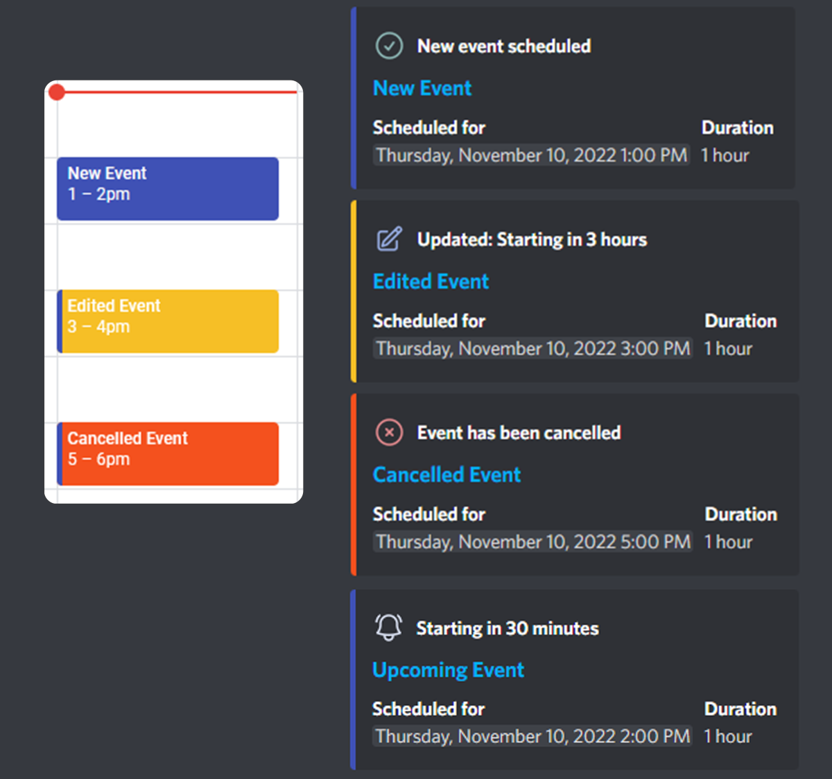 Event Message Types with Google Calendar Colors