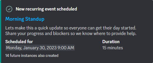 Example of Recurring Google Calendar Event Messages Combined in Discord