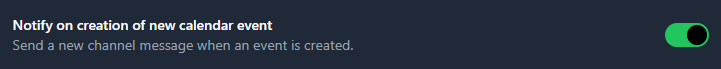 Screenshot showing the "Notify on creation of new calendar event setting"
